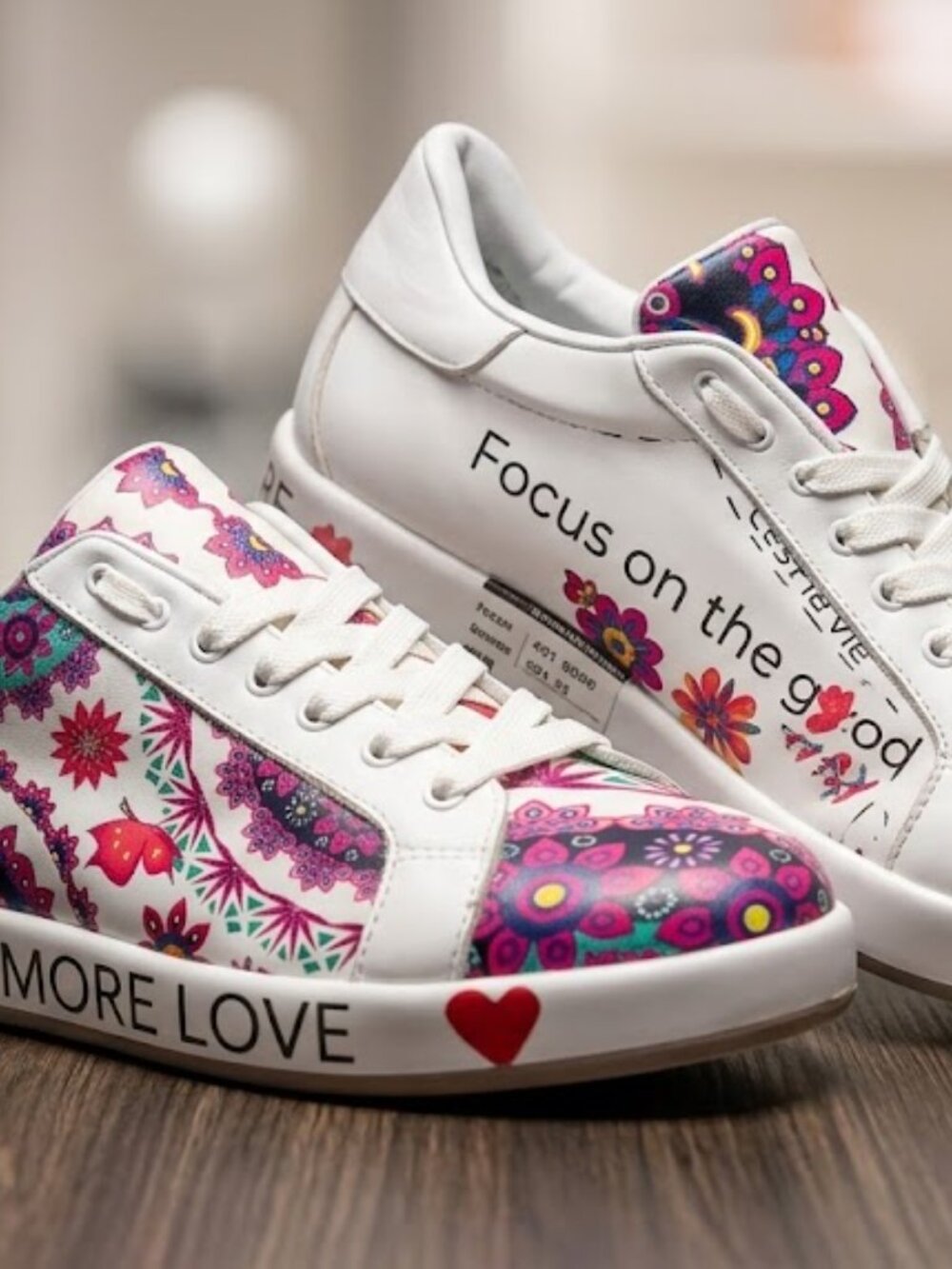 White Leather Graphic Sneakers Size 7
